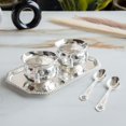 thumbnail image 2 of Silver Plated Set Of 2 Designer Bowl 2 Spoon 1 Tray Comes With Gift Pack - 200ml Each, Silver, Service For 2 | Dry Fruits Gift Item Decorative Tableware, Diwali Gift Set, 2 of 5