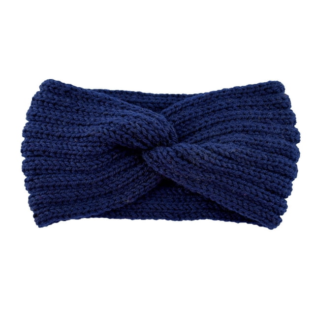 Womens Winter Headband Windproof Knitted Protector Decoration. Multicolor Elastic Crocheted Ear Warmers Simple Style Decoration Hair Styling Accessories for Women Navy
