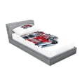 thumbnail image 2 of Truck Fitted Sheet & Pillow Sham Set, Brigade Vehicle Emergency Aid for Public Transportation Themed Lorry Art, Decorative Printed 4 Piece Bedding Decor Set, Twinxl, Grey Red, by Ambesonne, 2 of 3