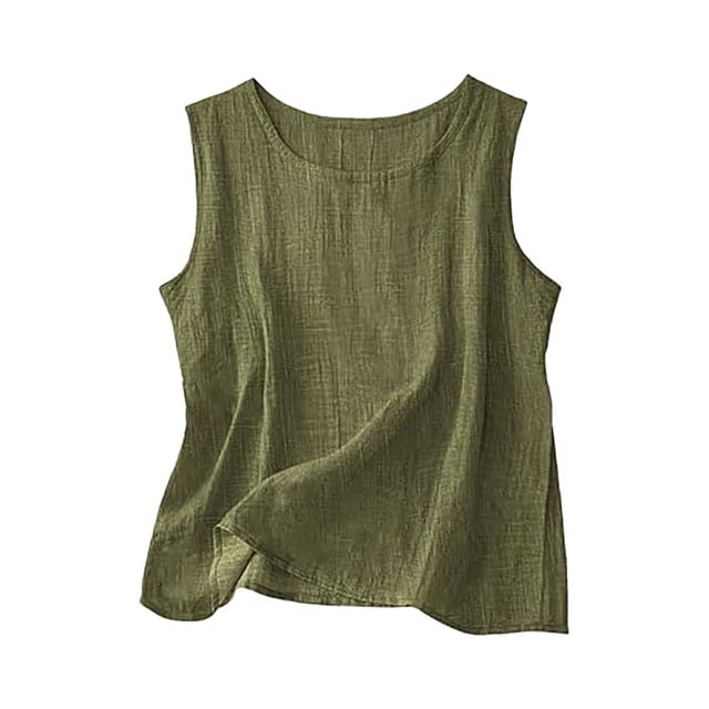 QHFBli Débardeurs en Coton et Lin pour Femmes Confortables pour l'Été Sans Manches Col Rond Chemise Décontractée Blouse Ample