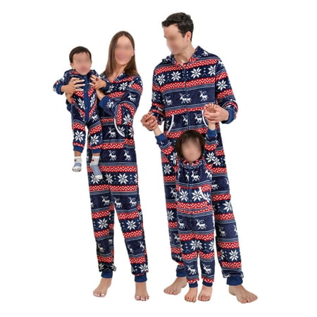 

Grianlook Mommy Dad Child Bodysuits Hoodies Sleepwear Zipper Long Sleeve One Piece Pajamas Party With Pockets Jumpsuit Romper Navy Blue Men M