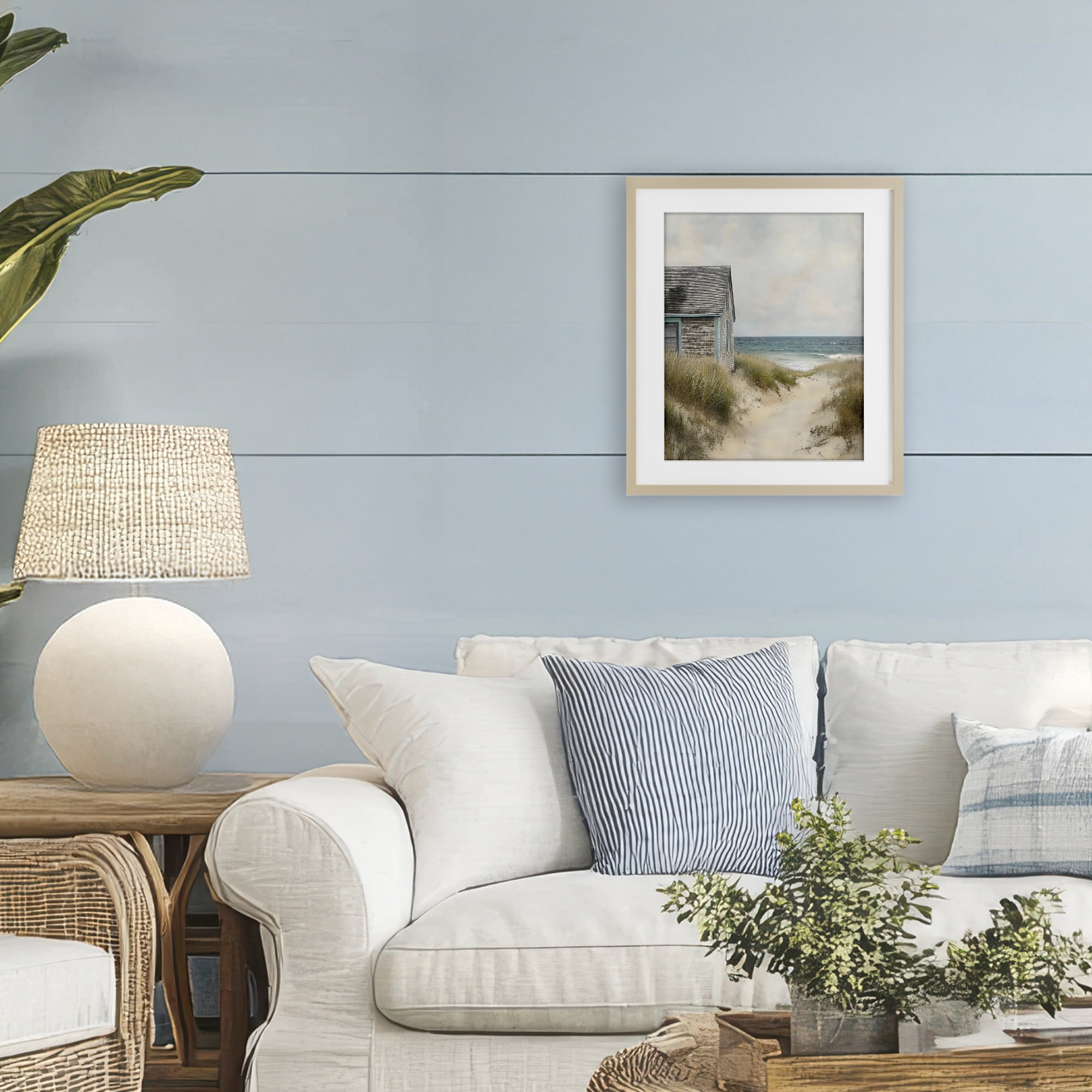 Stupell Industries Oceanfront Cottage on Dune Path Birch Framed Print Under Glass, design by Creative Studio