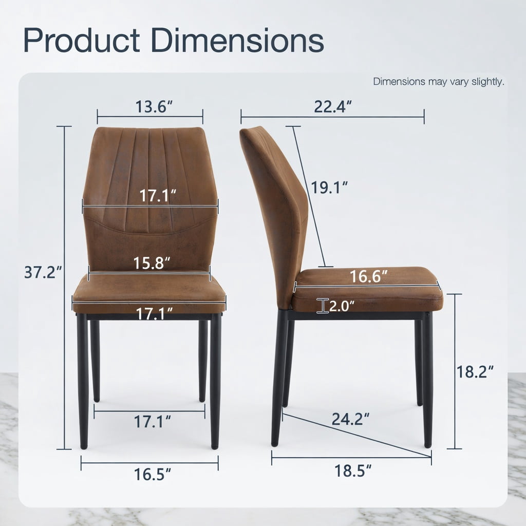 Hommoo Set of 4 Ergonomic Dining Chairs, Shell-Design Fabric Chairs with Metal Frame, 37" Height, Comfortable High-Density Foam Cushioning, Brown & Black