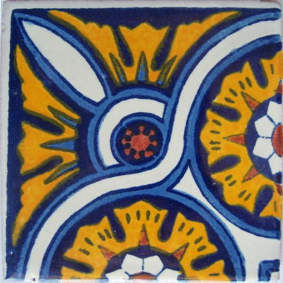 4.2x4.2 Chain Corner Talavera Mexican Tile, Set of 9 pcs
