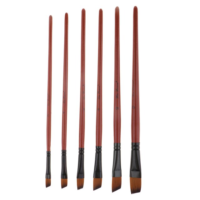 Abbracc 6 Sizes Professional Angular Paint Brush Nylon Hair Angled Paint Brushes Set Art flat head