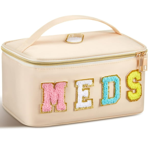 Bolsa de almacenamiento para cosméticos y artículos de tocador Geetery Chenille Letter Beige