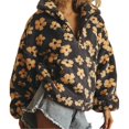 thumbnail image 3 of Sudadera de Otoño para Mujer, de Felpa Suave con Estampado Floral, con Cremallera y Capucha Amarillo S, 3 of 10