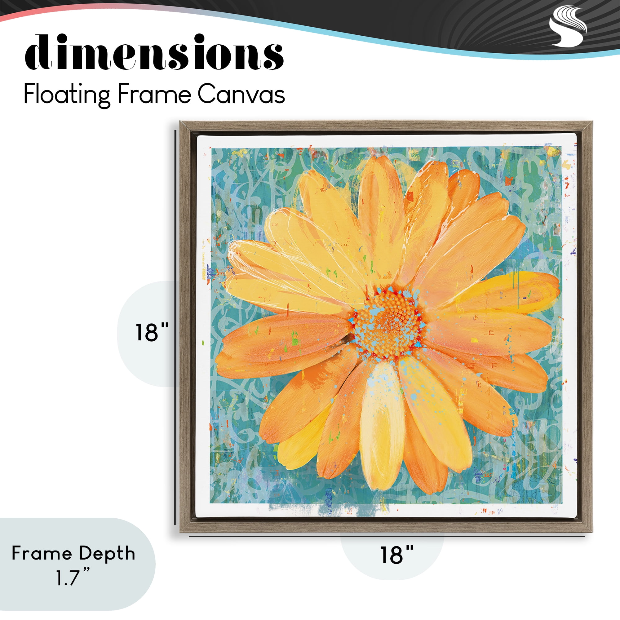 Stupell Industries Urban Daisy over Graffiti Brown Framed Floater Canvas Wall Art, design by Porter Hastings