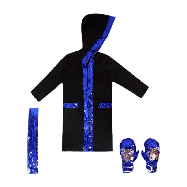 Disfraz de boxeo infantil de Halloween con capucha multiusos para deportes al aire libre Black Blue S a M