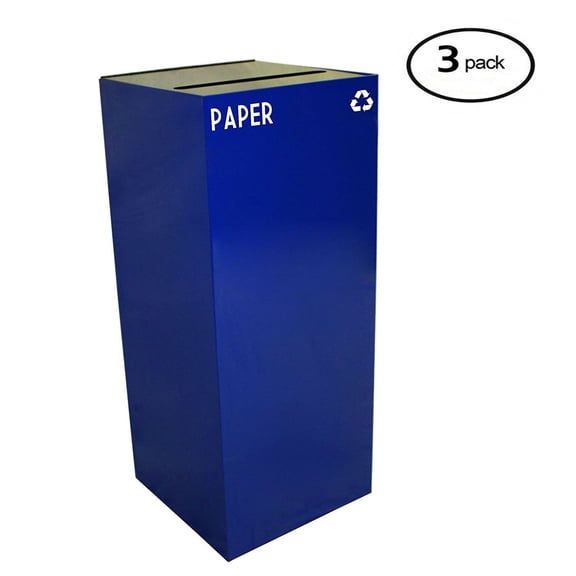 Witt Industries 36GC02-BL GeoCube Recycling Receptacle with Slot Opening, Steel, 36 gal, Blue (Set of 3)