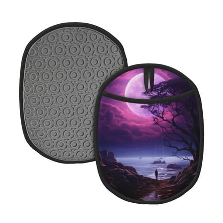 

Lukts Purple Moon Tree Night Sky Print Silicone Pot Mat Mitten With Hanging Loop Heat Resistant Oven Mitts Non-Slip Bbq Baking Smoking Potholders