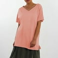 thumbnail image 2 of MIXUE Womens Summer Tops Solid Color V Neck Short Sleeve Loose Fit Casual Tee Shirts Outwear,Pink,XL, 2 of 4