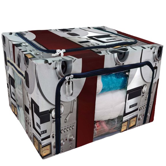 ECZJNT Stereo Open Reel Tape Deck Recorder Vintage Device Storage Bag Clear Window Storage Bins Boxes Large Capacity Foldable Stackable Organizer With Steel Metal Frame For Clothes,Closets, Bedrooms