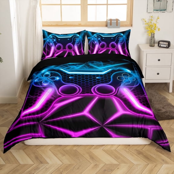 Erosebridal Gradient Gamepads Comforter Cover Twin,Video Game Bedding Twin Size,Geometric Plaid Duvet Cover Twin,Microfiber Male Bedroom Decor,Reversible,2-Piece(No Comforter)