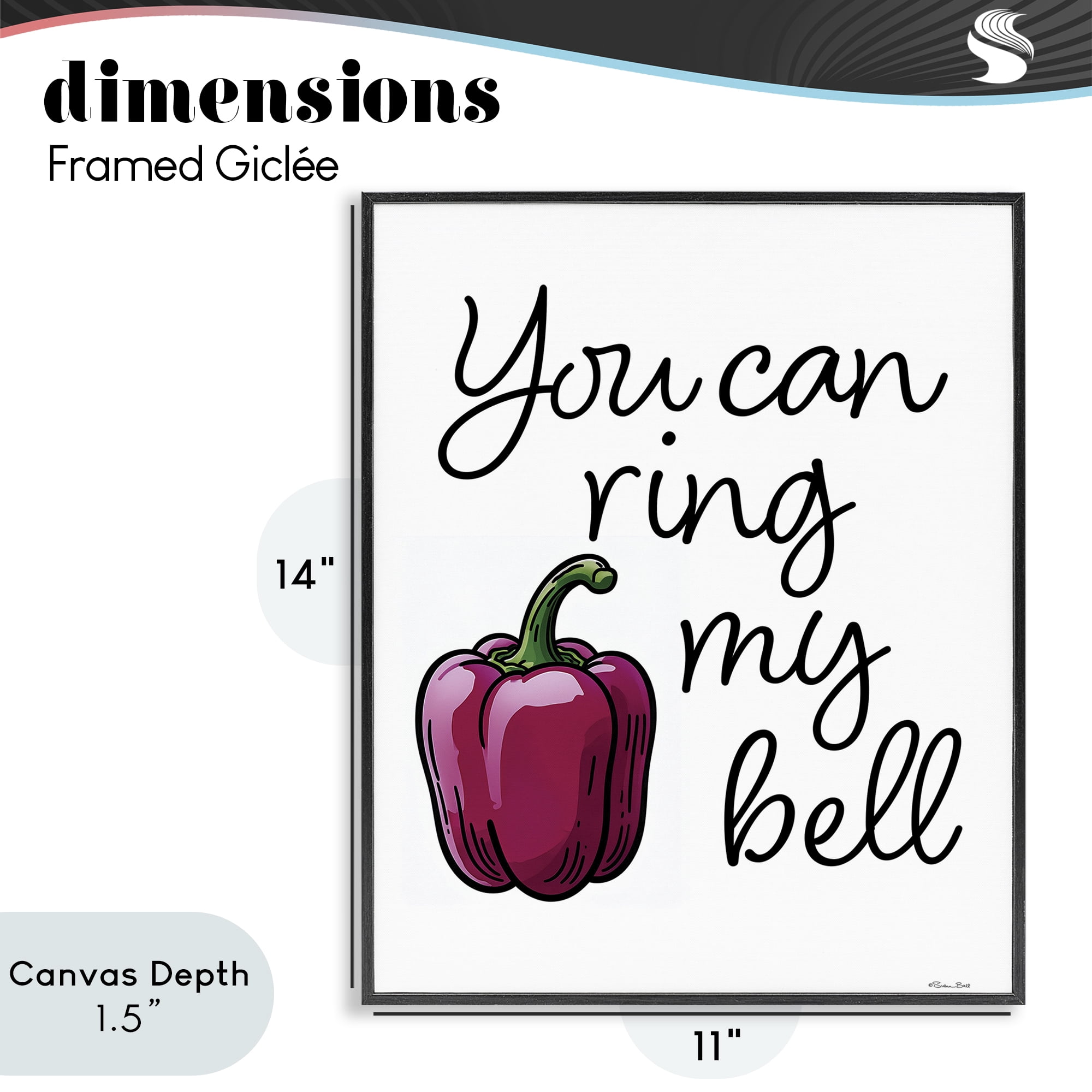 Stupell Industries Ring My Bell Pepper Black Framed Giclee Art, design by Susan Ball