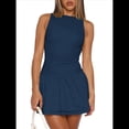 thumbnail image 3 of Vestido Corto Ajustado con Cuello para Mujer, Sin Mangas, con Volantes Fruncidos en el Bajo, para Fiesta o Club. Azul Marino XL, 3 of 7