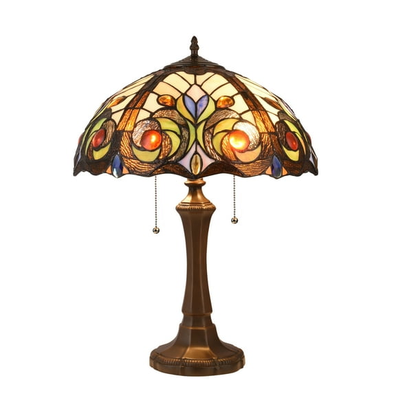 CHLOE Lennon Tiffany-style Dark Bronze 2 Light Victorian Table Lamp 16" Shade