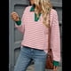 thumbnail image 4 of Sudaderas A Rayas de Talla Grande para Mujer, de Larga, con Cuello de Solapa, Informales, Suaves, Tipo Pulóver, Camisetas Rosa XL, 4 of 10
