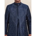 thumbnail image 4 of SKAVIJ Kurta Pajama Jacket Scarf 4-Piece Set Embroidered Wedding Party Dress Blue S, 4 of 5