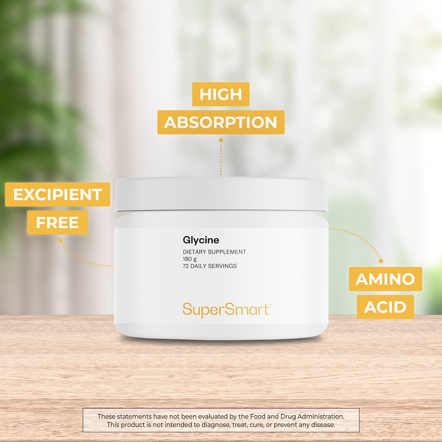 SuperSmart Glycine Powder (High Absorption) - Pure Amino Acid Glycine Supplement | Non-GMO & Gluten Free - 180 g