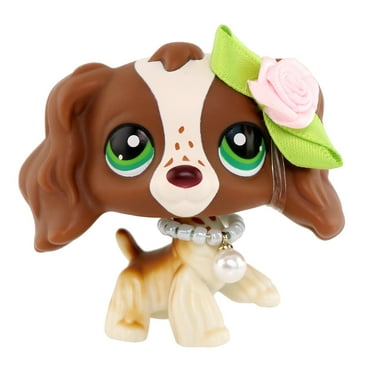 Mini lps shop Brown White Cocker Spaniel Dog Green Eyes #156 lps Collection Kids Gift Girl Play Figure