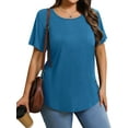 thumbnail image 2 of MOSHU Scoop Neck T-shirts for Women Short Sleeve Plus Size Tops Curved Hem Womens Shirts, 2 of 10