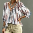thumbnail image 6 of Women's Boho Printed Blouse,3/4 Sleeve Lace-Up V-Neck Peasant Top Summer,Ruffle Blouse, 6 of 7