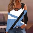 thumbnail image 2 of HAPIMO Women's Workout Color Block Tops Loose Shirts Vacation Casual Elegant Keyhole Neck Pullovers Cold Shoulder Tees Outfits Fashion Blue L, 2 of 4