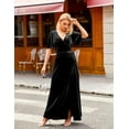 thumbnail image 5 of Women's V Neck Wrap Velvet Maxi Dress Bell Sleeve Split Bridesmaid Cocktail Party Dress, 5 of 7