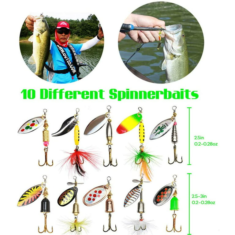 Fishing Lures Spinner Baits 10Pcs, Bass Trout Salmon Hard Metal Baits  Fishing Lure Kit Set, Freshwater Saltwater Fishing Lures with Tackle Box