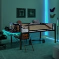 thumbnail image 4 of EUROCO Metal Gaming Bed, Rattan Full Size Loft Bed with Desk, LED Light and Storage Shelf, Brown, 4 of 23