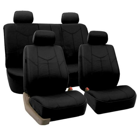 FH Group Black Rome Faux Leather Airbag Compatible and Split Bench Car Seat Covers, Full Set