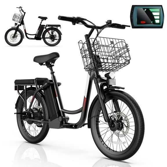 SANOPY 350W Electric Bike for Adults,Max 15Miles Range&20MPH, 48V 7.8Ah Removable Battery, 20" Fat Tire Off-Road E Scooter with Basket&Seat,UL2272 Certified,Black