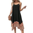 thumbnail image 3 of Vestido Bohemio con Bloques de Color para Mujer, Estilo Hawaiano, con Tirantes Finos y Vuelo. Negro L, 3 of 10