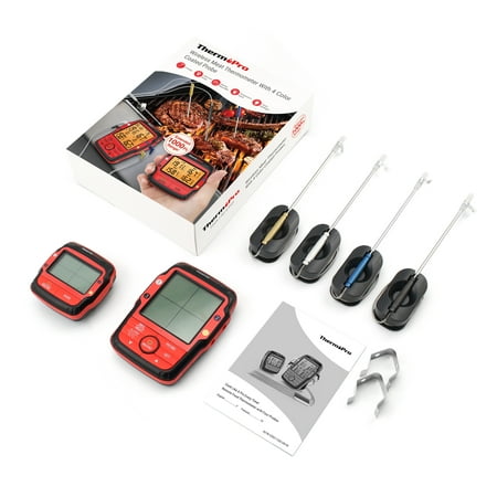 ThermoPro - Long Range Wireless Meat Thermometer with 4 Probes - Red