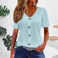 thumbnail image 2 of Womens Tops Short Sleeve Summer Tops For Women Casual Round Neck Loose Single Breasted Womens T Shirts, 2 of 6