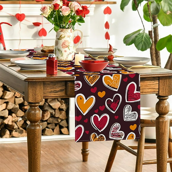 TIMIFIS Nappe Nappe Drapeau de Table Fleur de la Saint-Valentin Fête de Vacances Cuisine Salon Nappe Décorative Impression Lin Nappe de Table à Thé Gadgets de Cuisine