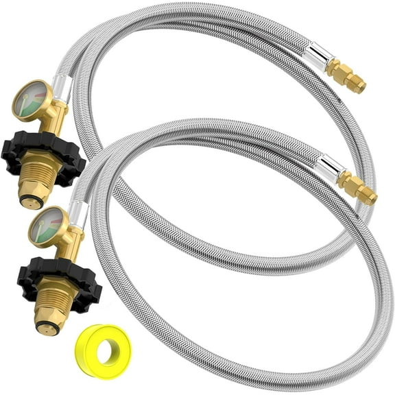 2 Packs RV Propane Pigtail Hoses with Gauge,36 Inch Stainless Steel Braided Camper Tank Hose,Rv lp Gas Hoses Connector for Standard Two-Stage Regulator, 5-100lb,1/4" inverted male flare / POL Fitting