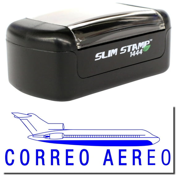 Slim Pre-Inked Correo Aero Stamp, Slim 1444, Ultra Slim Design, Impression Size 1/2" by 1-3/4", Up to 25,000 Impressions - Blue Ink