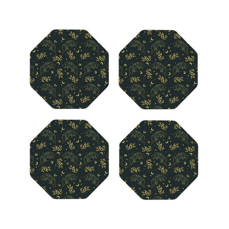 

KLL Drink Coasters Set Octagon of 4 PU Leather Absorbent Coasters Set Decorative Coffee Cup Coasters Housewarming Gift for Home Decor-Golden line fox