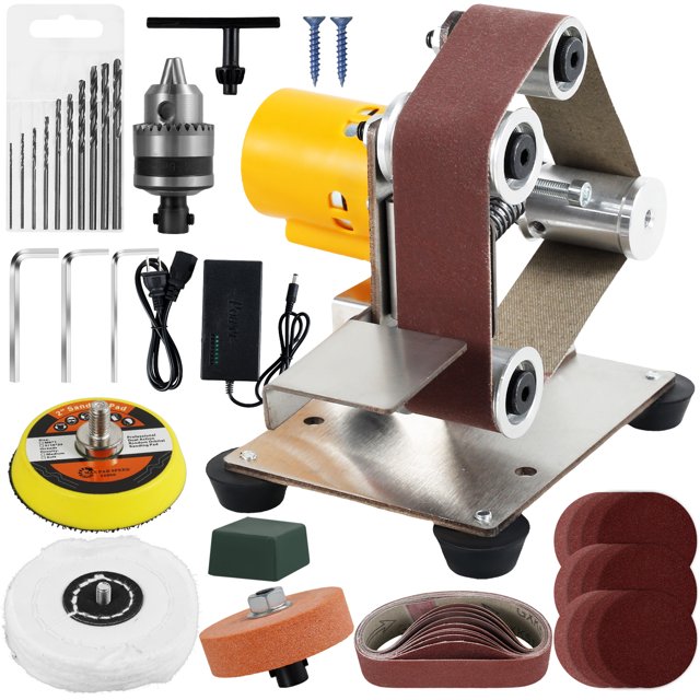 Grusce Mini Belt Sander Multifunctional Electric Belt Grinder 7 Adjustable Speed Electric Polishing Sharpener Machine 120-1000 Grit Small Electric Sander with Sanding Belt Polishing Pad