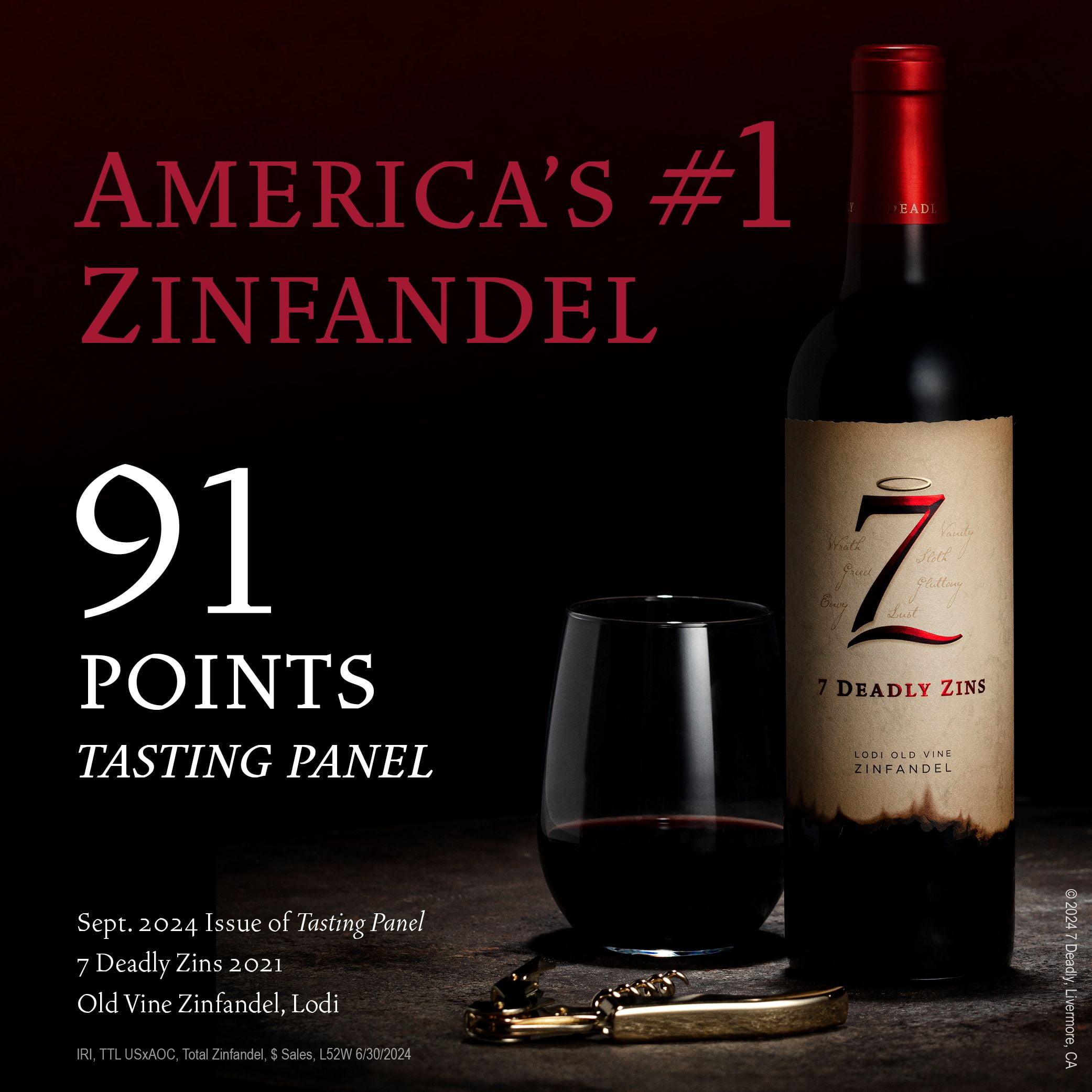 Seven Deadly Old Vine Zinfandel California Red Wine, 750 ml Bottle