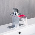 thumbnail image 2 of AVSIILE Grifo para fregadero de baño LED, cascada cromada, mango único, grifos de tocador para fregaderos, 1 orificio con desagüe emergente de metal y 2 líneas de suministro de agua, boquilla de acero, 2 of 7