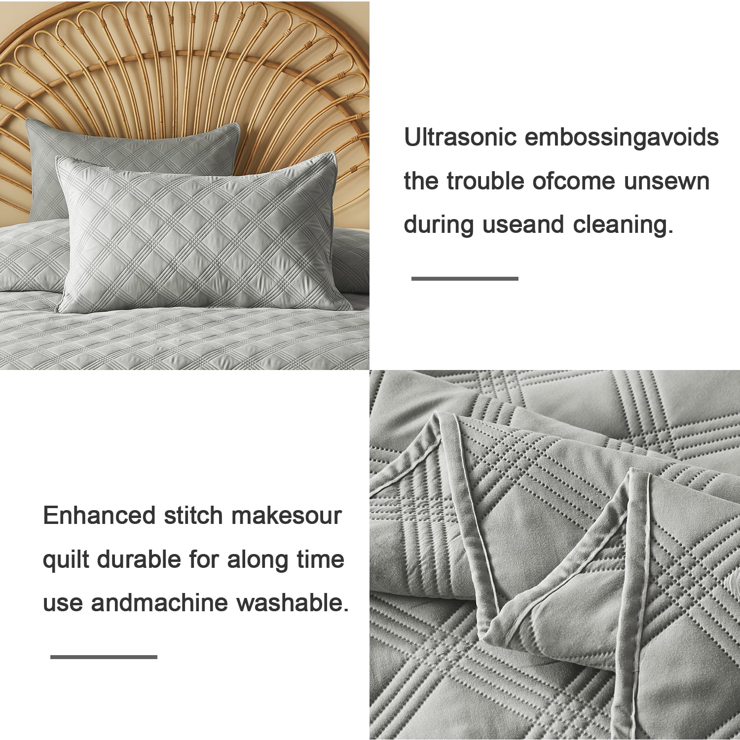 Davulos 3-Piece Thin Quilt King Size Gray Lightweight Bedding Quilt Sets Summer Bedspread Coverlet with 2 Pillow Shams