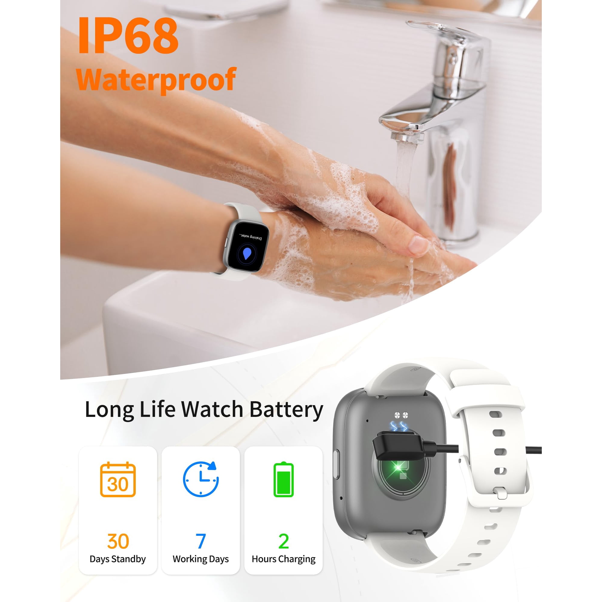 BOOABEI Smart Watch With Bluetooth Calling - 1.72" HD Screen, Blood Oxygen/Heart Rate Monitor, 100+ Sports Modes, IP68 Waterproof (Red)