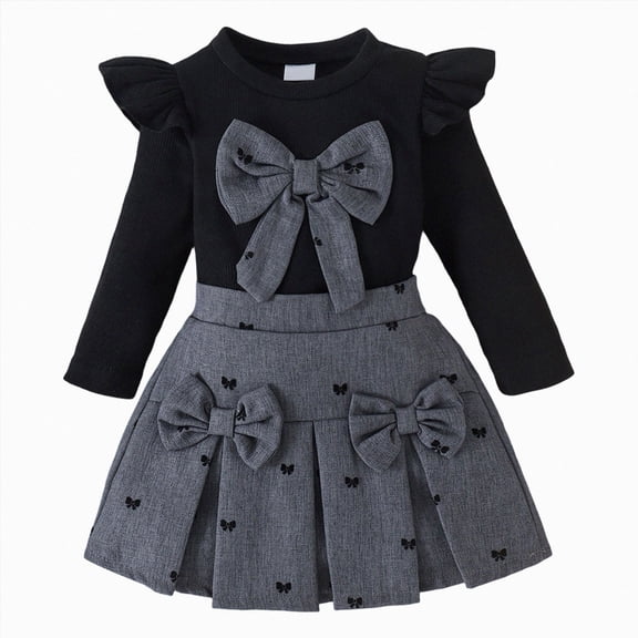 ZIXKCGDSE Girls' Clothing Sets Cute Long Sleeved Top and Skirt Trendy Outfits School Wear Size 2-3 Years
