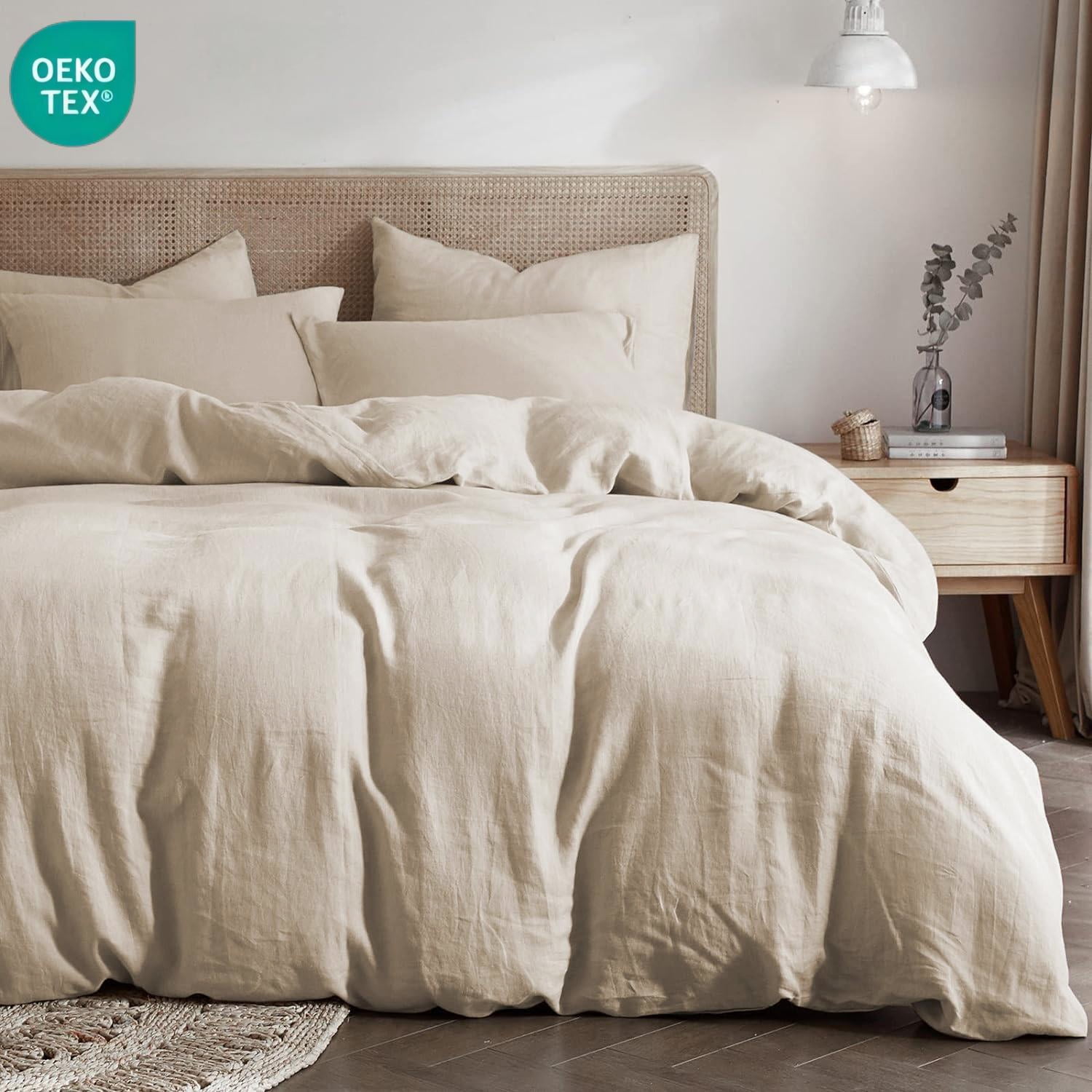 NAYOROOM 100% Organic Cotton Duvet Cover Full Size, 3 Pieces Double Layer Cotton Gauze Bed Set Duvet Cover,Beige
