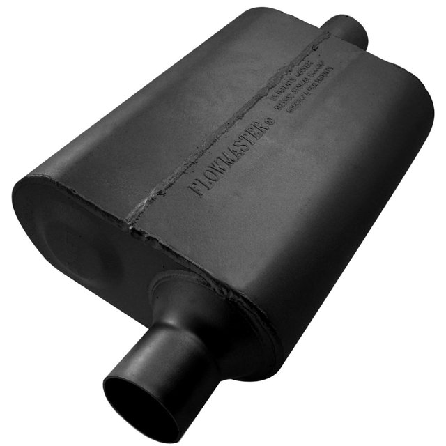 Flowmaster Exhaust Muffler 942441 40 Series Delta Flow; Single 2-1/4 Inch Offset Inlet; Single 2-1/4 Inch Center Outlet; 13 Inch Body/19 Inch Overall Length