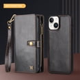 thumbnail image 5 of 2 In 1 Wallet Phone Case for Apple iPhone 13, Detachable Magnetic Back Cover with Cards Holder Zipper Pocket Hand Wrist RFID Blocking Snap Closure Shockproof Case for iPhone 13, Black, 5 of 7