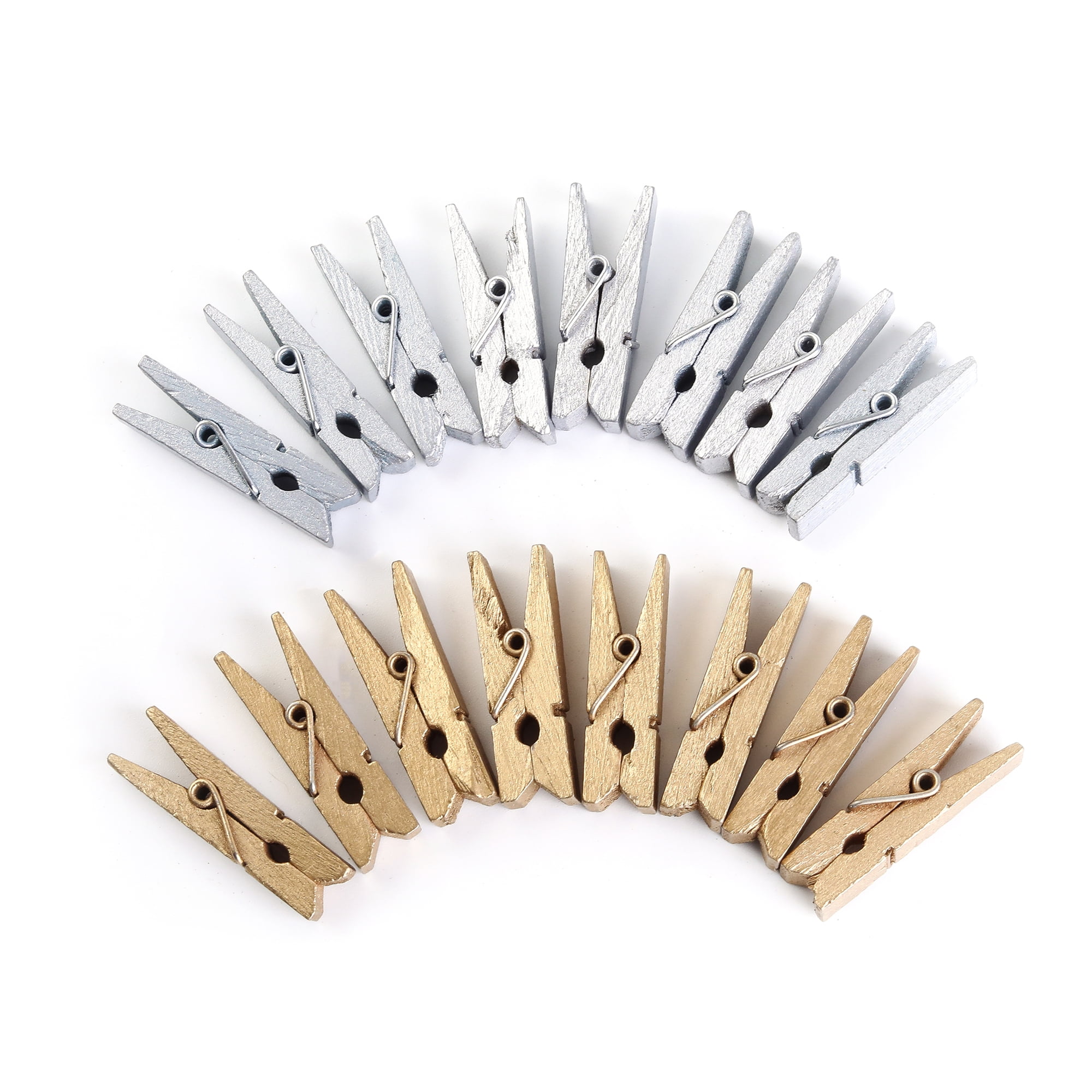 Mini Colorful Metallic Wooden Clothespins 120pcs with Twine and